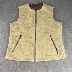 Eddie Bauer VTG Quilted Corduroy‎ Vest Women S Beige Floral Lining Zip Pockets